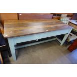 A painted pine farmhouse table (missing drawer)