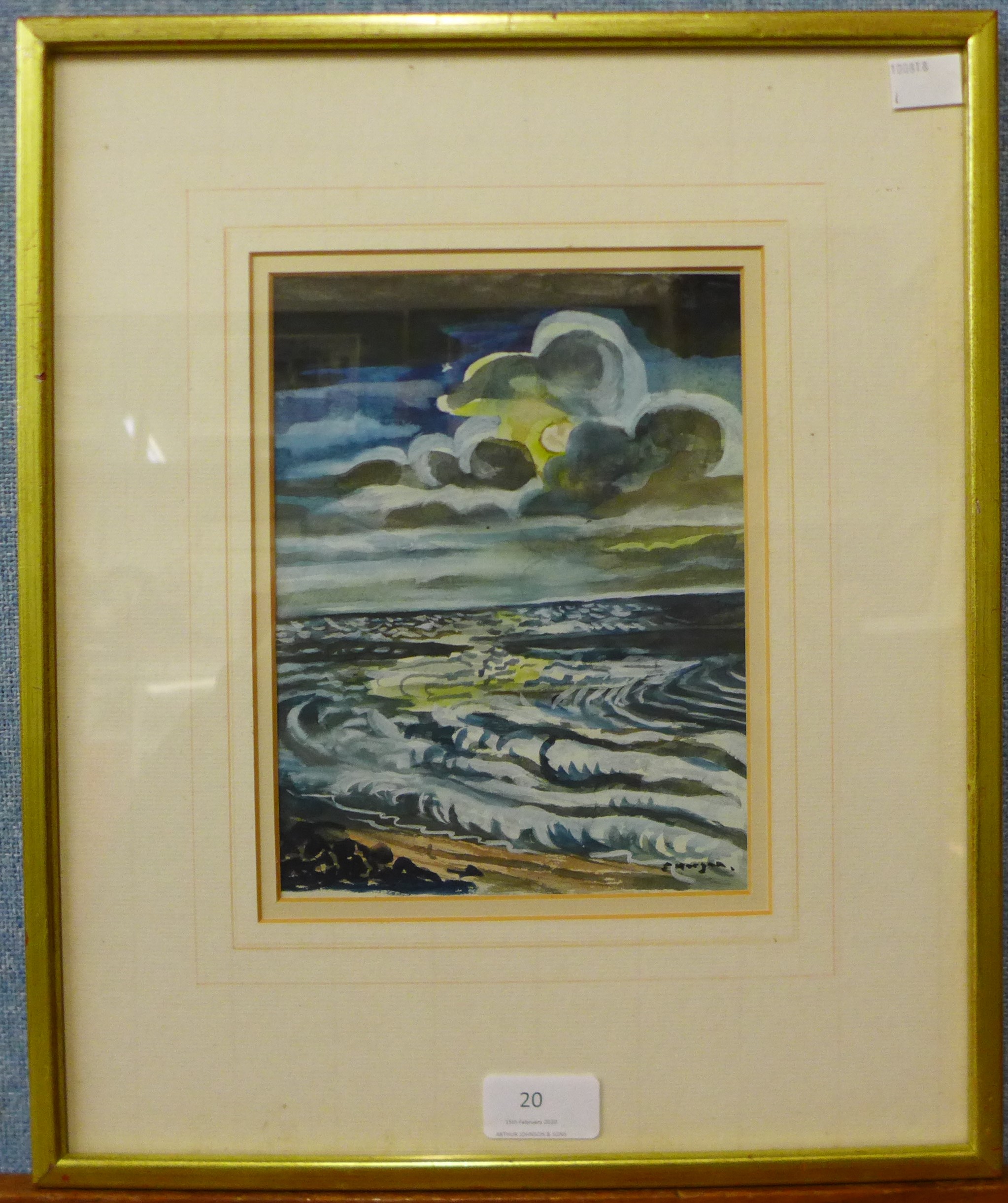 Edward Morgan, sea landscape, watercolour and gouache, 20 x 15cms, framed - Image 2 of 2