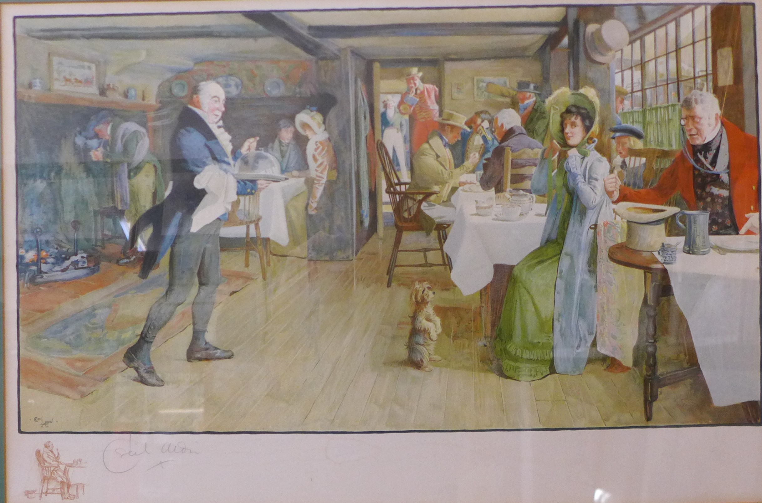 A signed Cecil Charles Windsor Aldin print, The Coach Is Ready Gentlemen, The Talbot At Ripley, with