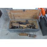 A pine carpenter's tool chest with tools