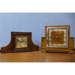 An Art Deco walnut mantel clock and another