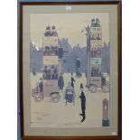 A William Heath Robinson print, Some Suggestions For Doubling Road Space, 80 x 56cms, framed