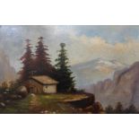 Continental School, Alpine landscape, oil on board, 30 x 46cms, unframed
