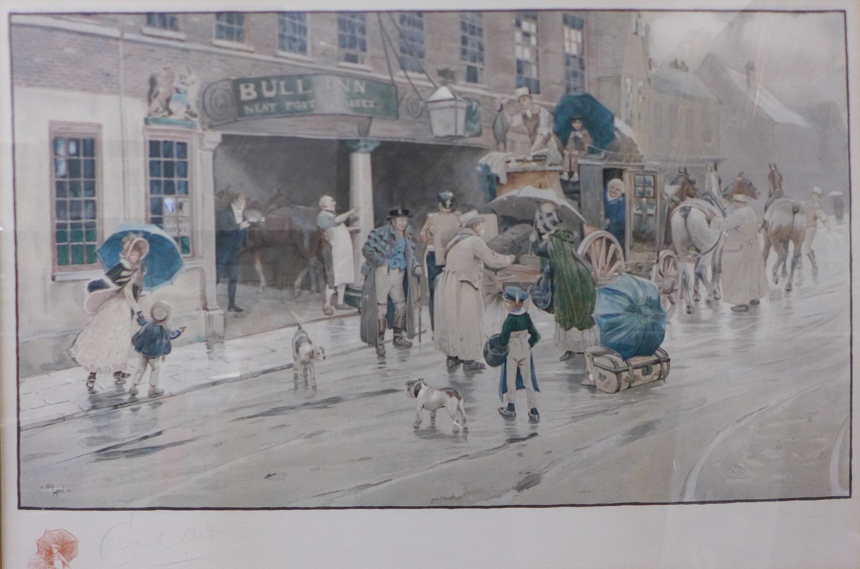 A signed Cecil Charles Windsor Aldin print, The Dover Road, The Bull At Dartford, with Lawrence &