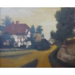 English School, village landscape, oil on canvas, 73 x 89cms, framed
