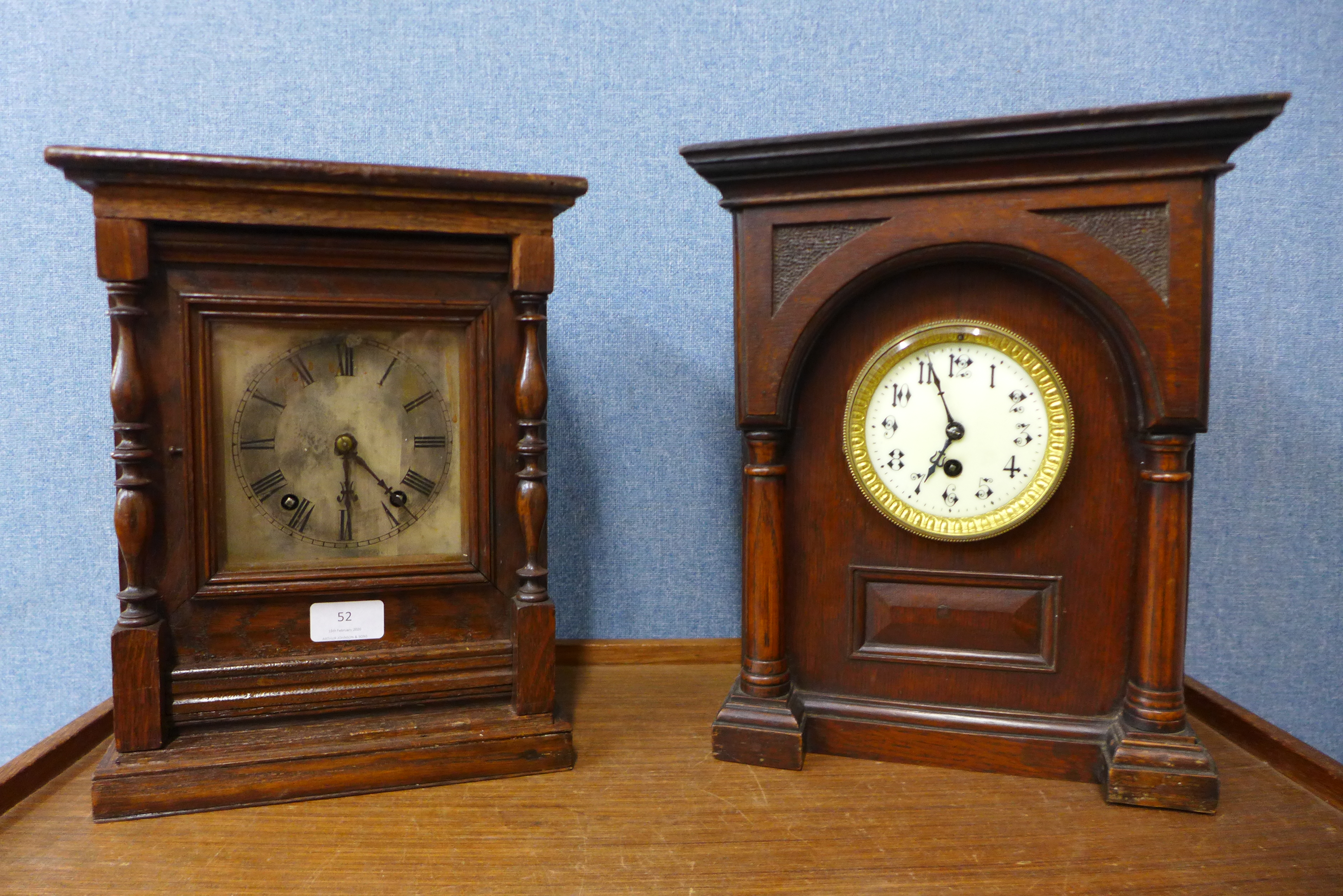 Two 19th Century beech mantel clocks