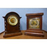 Two early 20th Century oak mantel clocks