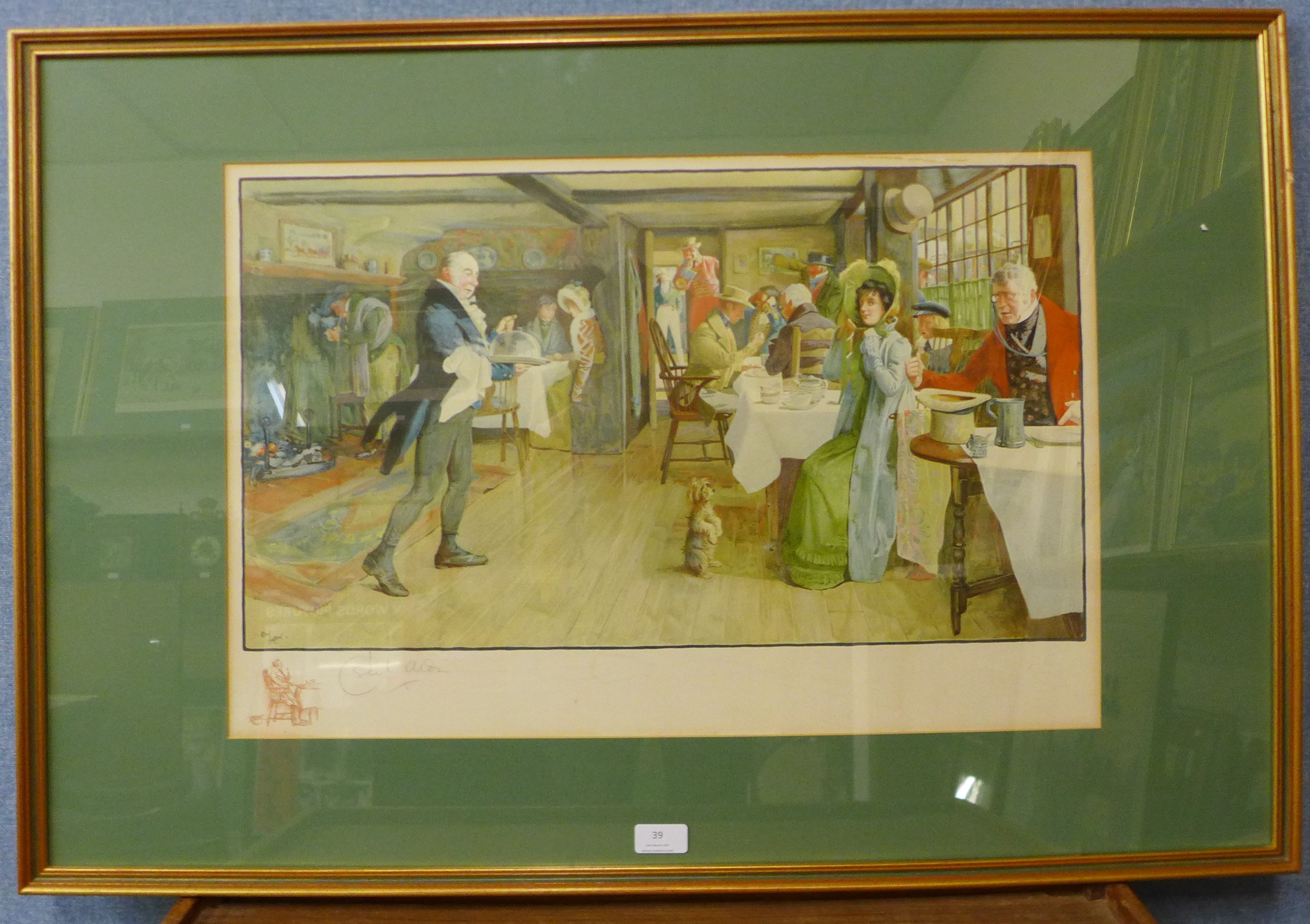 A signed Cecil Charles Windsor Aldin print, The Coach Is Ready Gentlemen, The Talbot At Ripley, with - Image 2 of 5