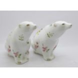 Two Royal Crown Derby, Derby Posies polar bear paperweights with silver stoppers