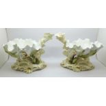 Two Moore Bros. shell shaped ceramic centrepieces