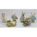 Six Royal Albert Beatrix Potter figures, Mr Jackson, Pigling Bland, Little Pig Robinson, etc.
