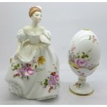 A Royal Doulton figure, Marilyn and a Royal Crown Derby, Derby Posies egg on stand