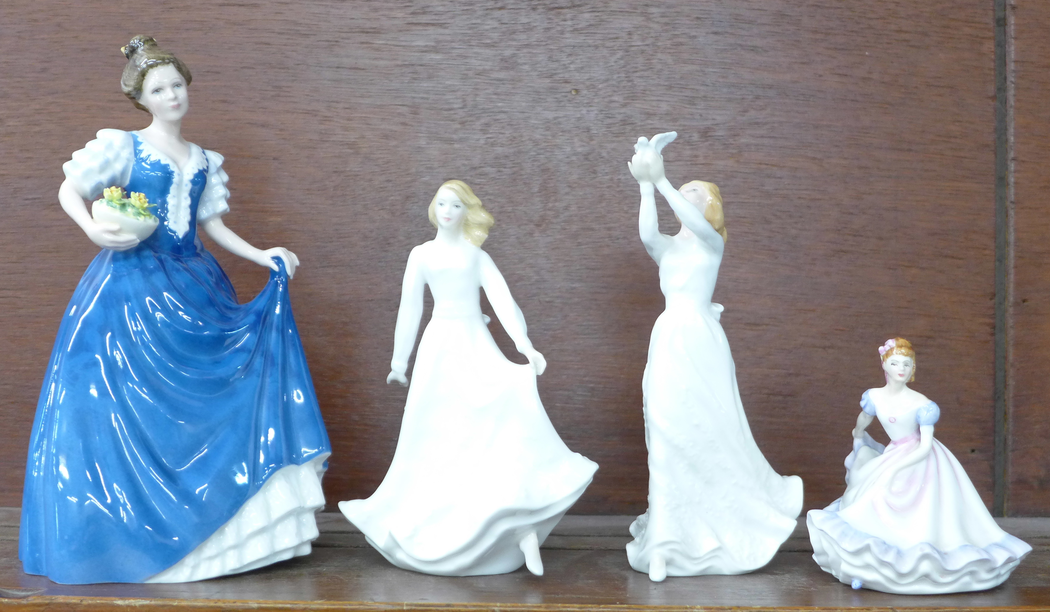 Four Royal Doulton figures, Helen, Good Luck, Ninette, and Thinking of You, Thinking of You a/f