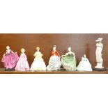 Seven figurines, Royal Doulton, Coalport, Royal Worcester and Giuseppe Armani
