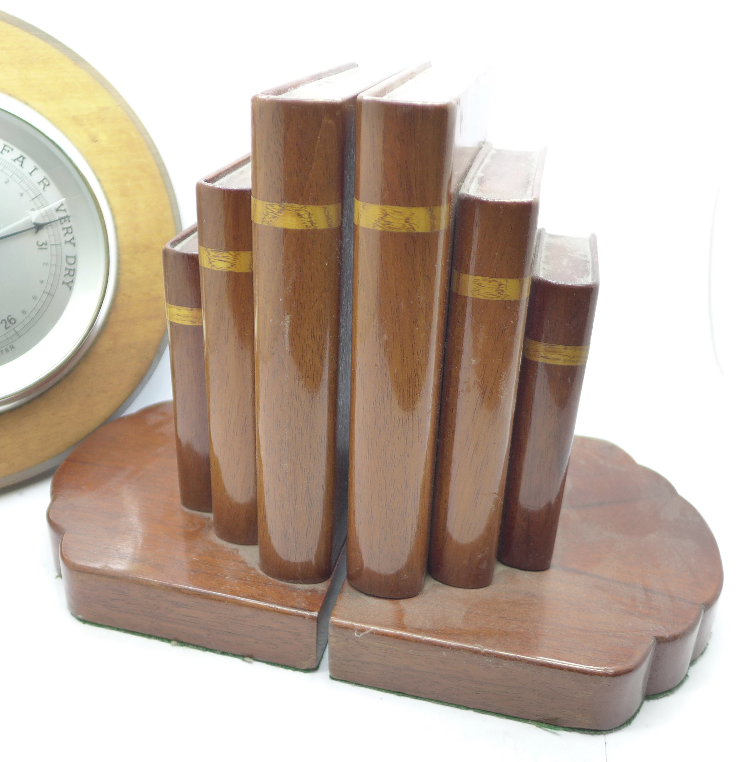 A pair of bookends and an aneroid barometer - Image 2 of 3