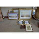 Assorted prints, Chinese painting on silk, etc. (8)