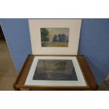 Two English School landscapes, watercolours, one framed