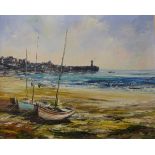 Alan King, Awaiting The Tide, coastal landscape, oil on canvas, 39 x 49cms, framed
