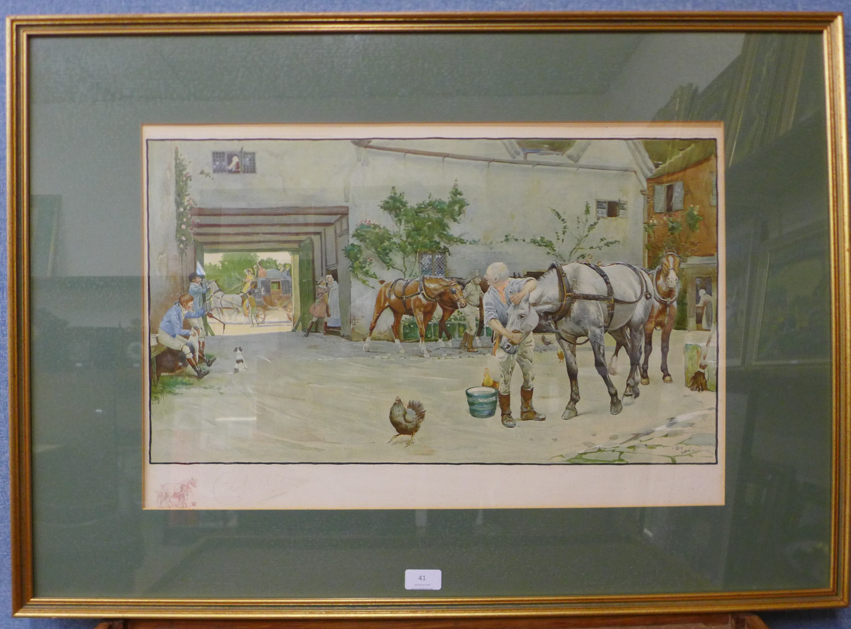 A signed Cecil Charles Windsor Aldin print, The Exeter Road, The White Hart At Hook, with Lawrence & - Image 2 of 5