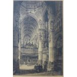 A signed Albany E. Howarth etching, cathedral interior, dated 1927, 52 x 35cms, unframed