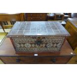 A small Javanese mother of pearl and bone inlaid hardwood box