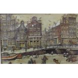 Anton Pieck, Amsterdam winter landscape, relief picture, 23 x 34cms, framed