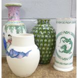Two studio style vases and two oriental vases