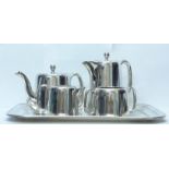 A Sheffield plate four piece tea service and a tray