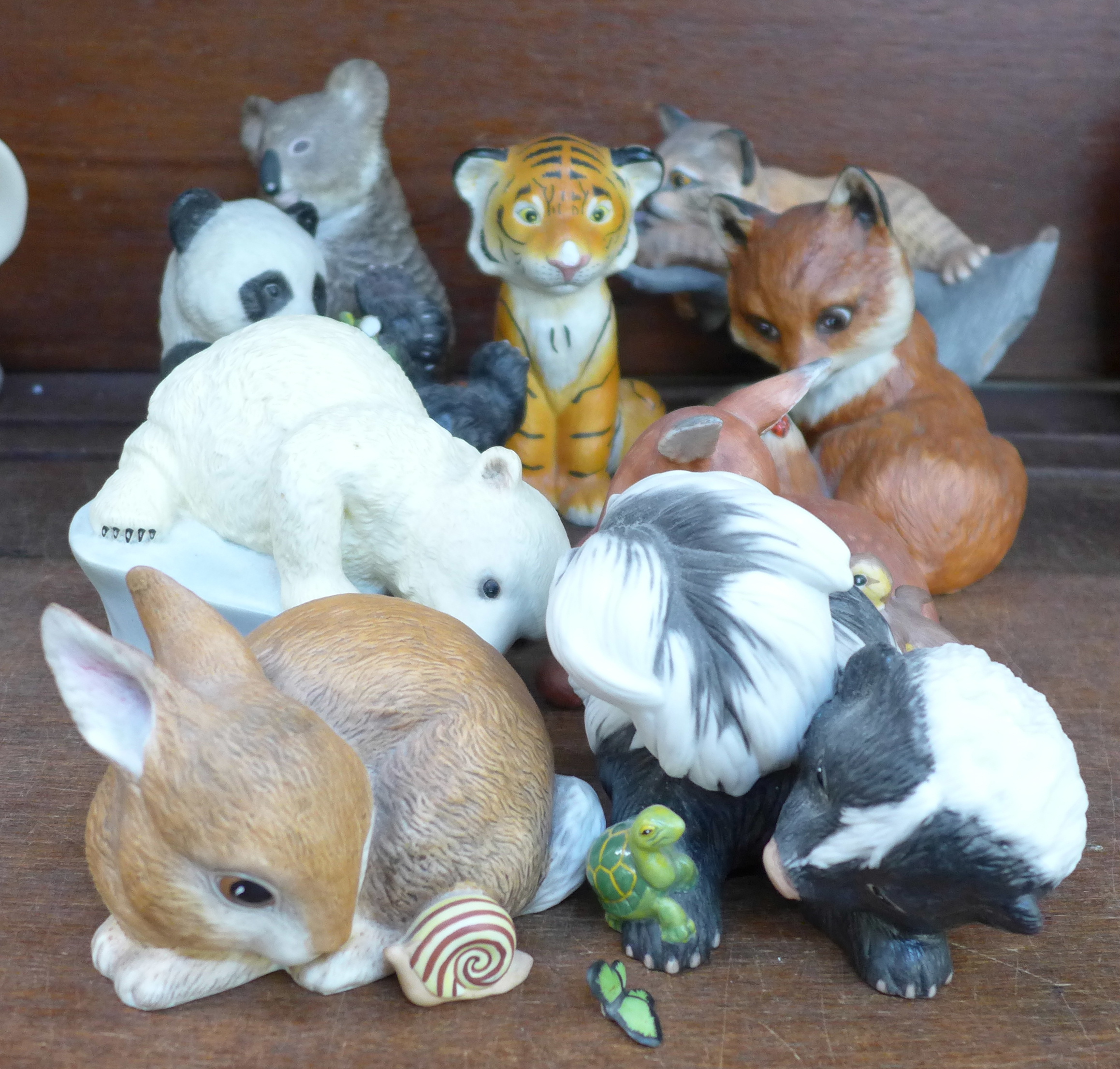 Nine Franklin Porcelain animal figures, three a/f