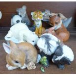 Nine Franklin Porcelain animal figures, three a/f