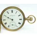An Elgin gold plated full hunter pocket watch, lacking glass