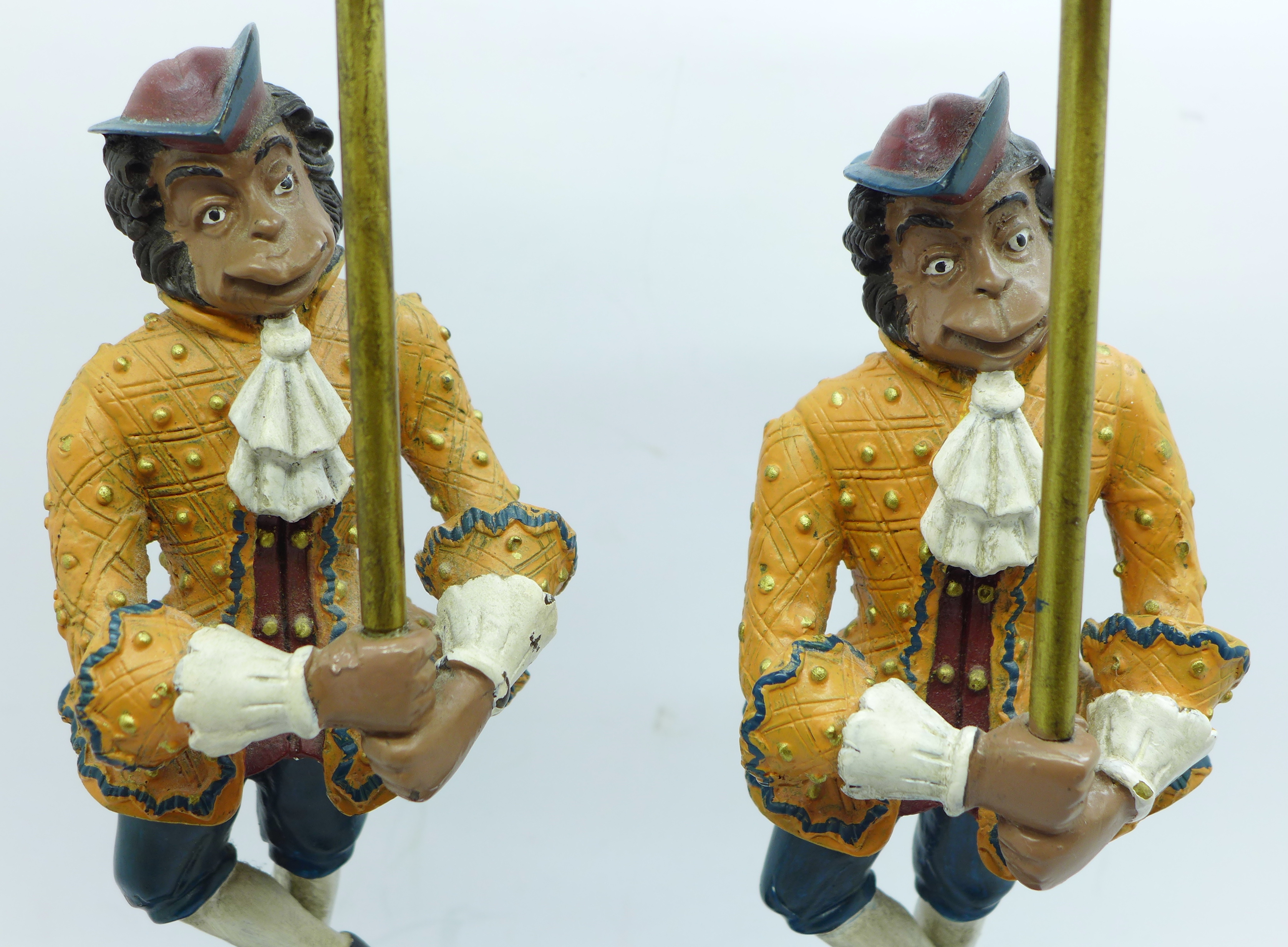 A pair of whimsical painted bronze monkey figural candlesticks, 29cm - Image 2 of 3