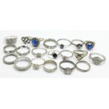 Twenty silver rings including one diamond cluster