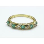 A 9ct gold, emerald and diamond ring, 1.9g, P