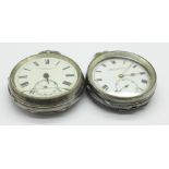 Two silver pocket watches, a/f