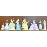 Seven Franklin Porcelain figures including Charlotte, Arabella and Amy and a Renaissance figure,