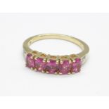 A 9ct gold, pink stone and diamond ring, 2.7g, N