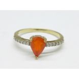 A 9ct gold, fire opal and diamond ring, with certificate, 1.4g, N