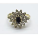 A 9ct gold, diamond and sapphire ring, 3.4g, S
