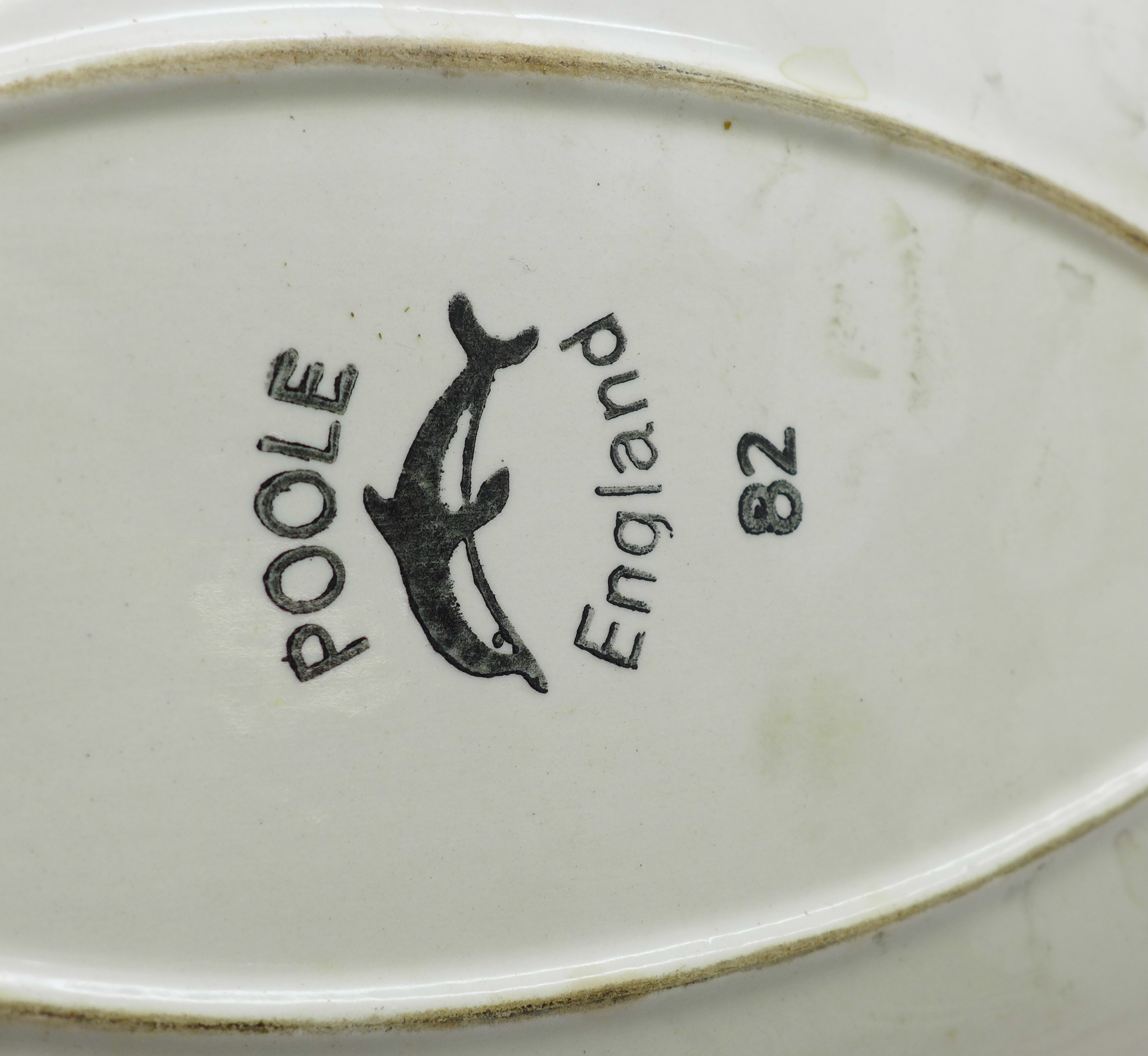 A Poole Delphis spear dish, marked 82 and initials AA on base, 44cm - Image 2 of 2