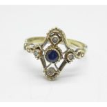 A 9ct gold, sapphire and diamond ring, 2.6g, S