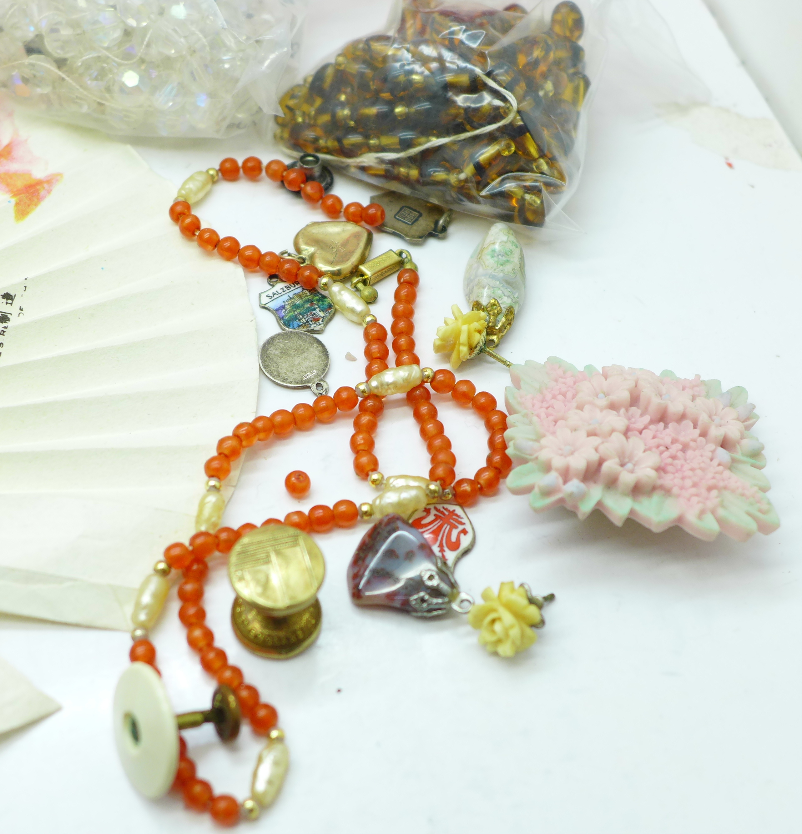 A silver napkin ring, an amber necklace and a crystal necklace, (both require re-stringing), other - Image 2 of 2