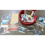A signed postcard, Gwyneth Jones, a collection of postcards, sewing basket and one volume, The
