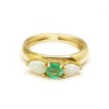 A 9ct gold, synthetic opal and emerald ring, 2.7g, O