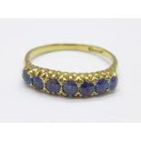 An 18ct gold and sapphire ring, 2.9g, N, hallmark worn