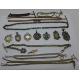 Albert chains and fobs including a 925 silver fancy link chain and five silver fobs