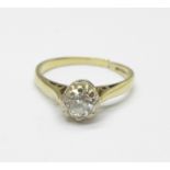 A 9ct gold solitaire diamond ring, 1.9g, shank a/f