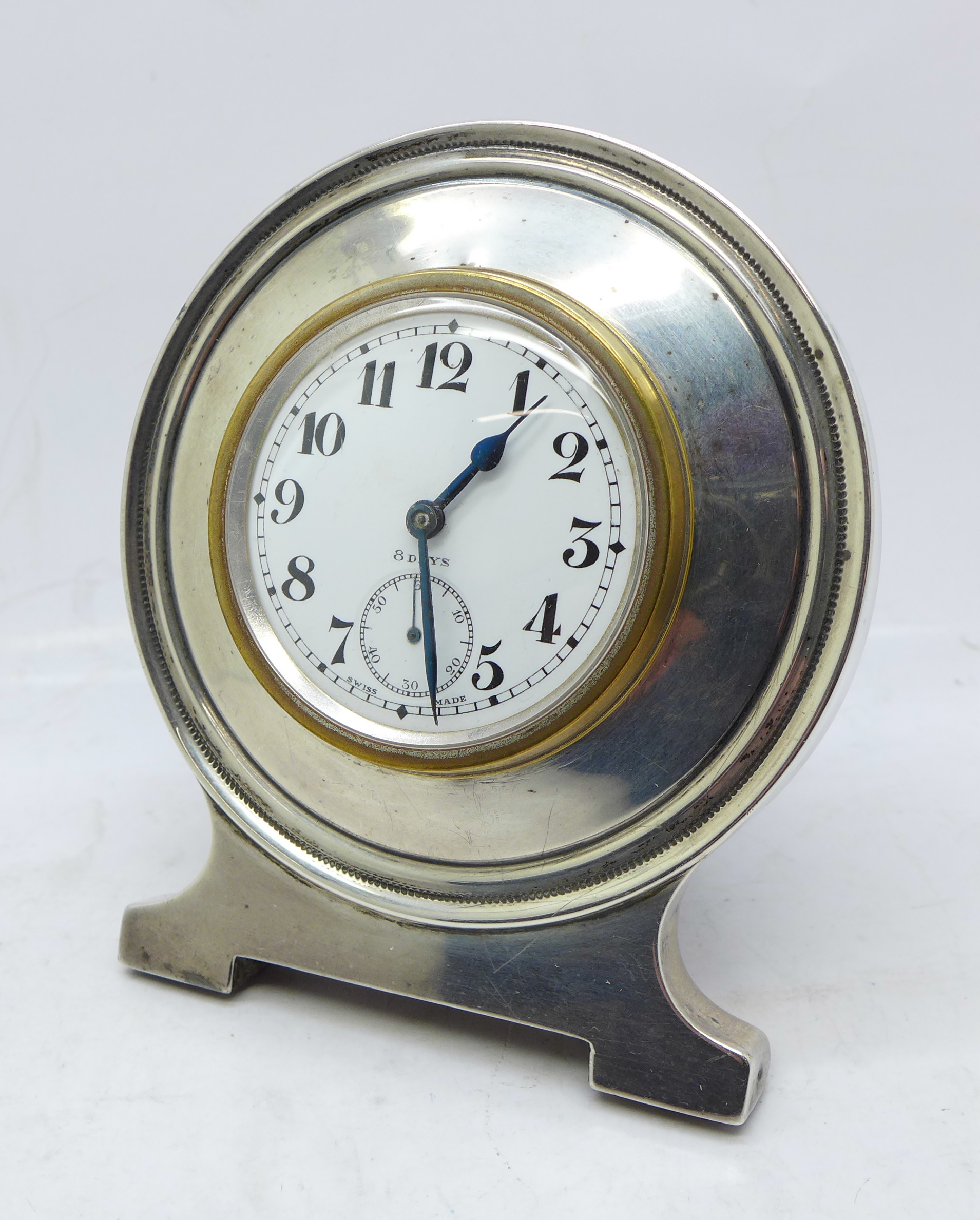 A silver framed 8-days clock, a/f