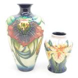 Two Moorcroft vases, Anna Lily with chip to the underside of the rim and Windrush