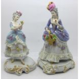 Two Capodimonte Neapolitan figures, some lace detailing a/f